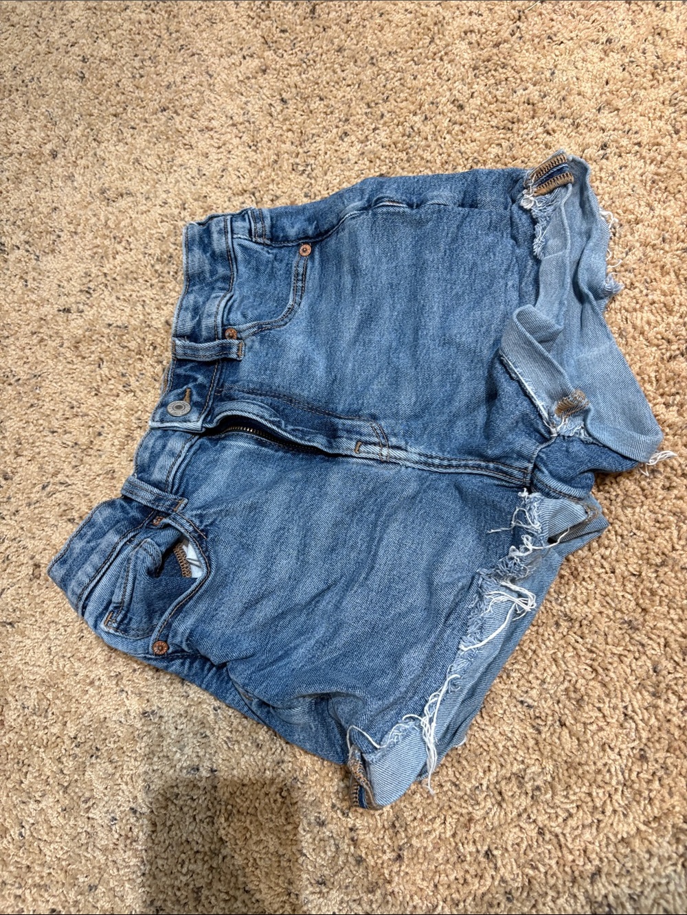 American Eagle Outfitters Blue Distressed High-Rise Jean Shorts